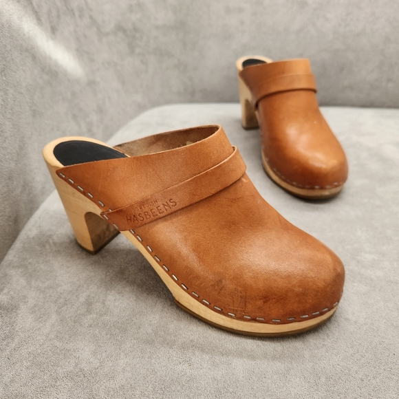 Swedish Hasbeens Clogs 7 Tan Leather Slip In Classic Mules Boho Scandinavian - Picture 6 of 17